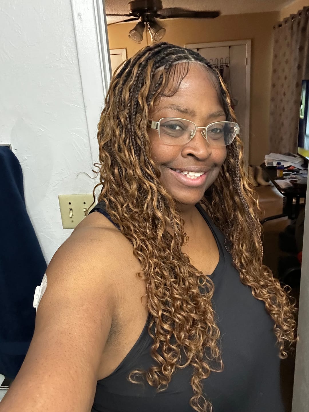 Customer photo review of 24" Swiss HD Full Lace Lightweight Human Hair Curls Boho Box Braided Wig