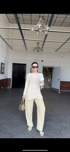 Customer photo review of Apricot Slit Side Long Sleeve Pullover Beach Top