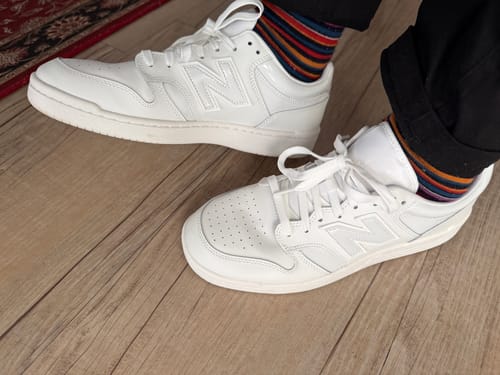 Customer photo review of New Balance 480 White Triple White