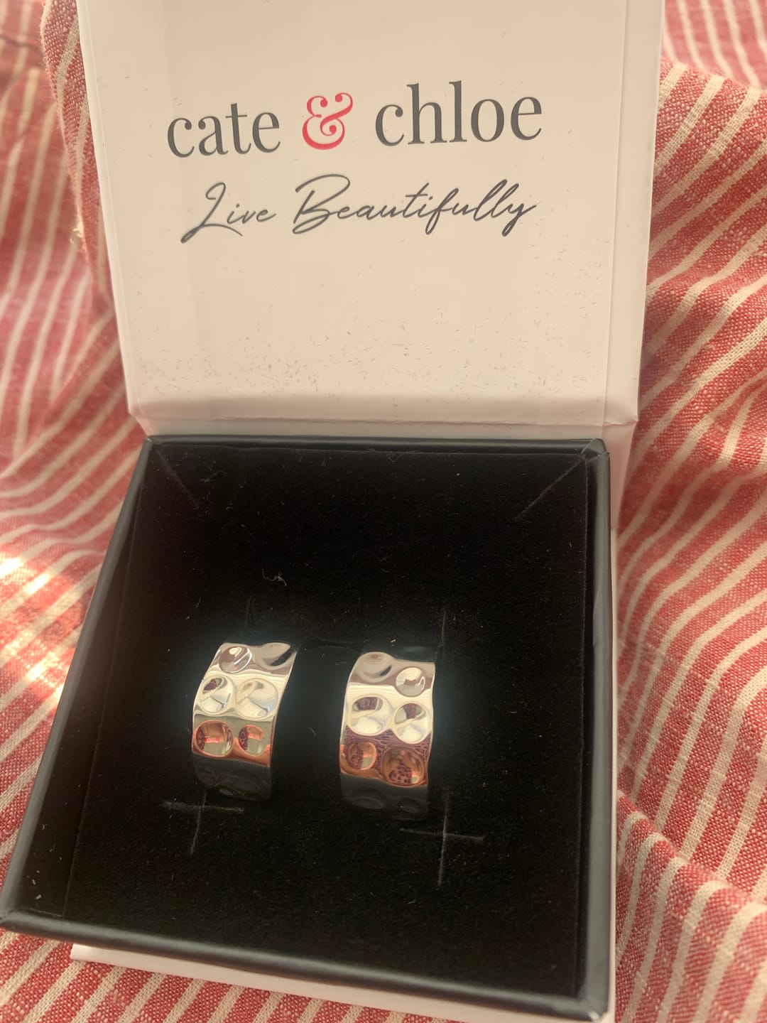 Customer photo review of Letty 18k White Gold Plated 21mm Half Hoop Earrings