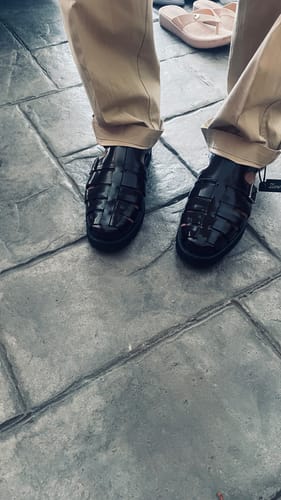 Customer photo review of Veneto Sandal - Dark Brown Polished Leather (Eva Combat)