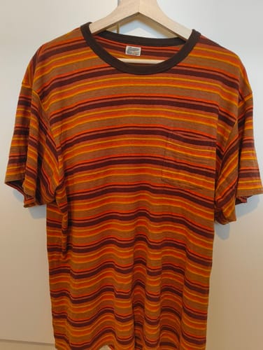 Customer photo review of Hemp Organic Cotton Blend Stripe T-Shirt - Orange