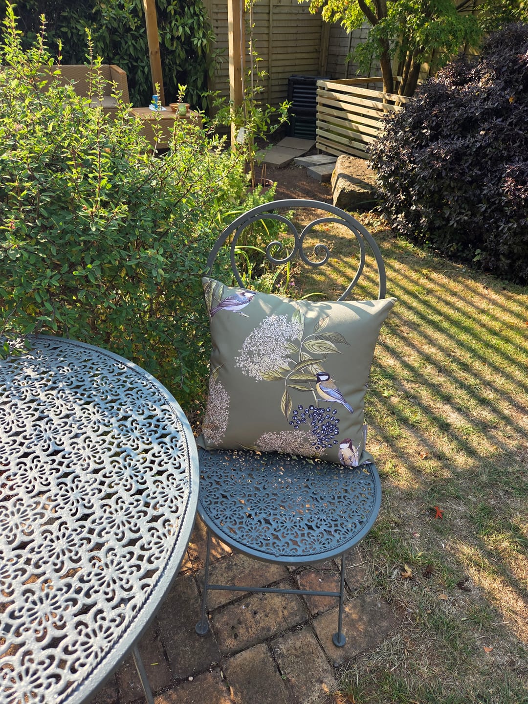 Customer photo review of Outdoor Garden Waterproof Cushion - Bird on Elderflower