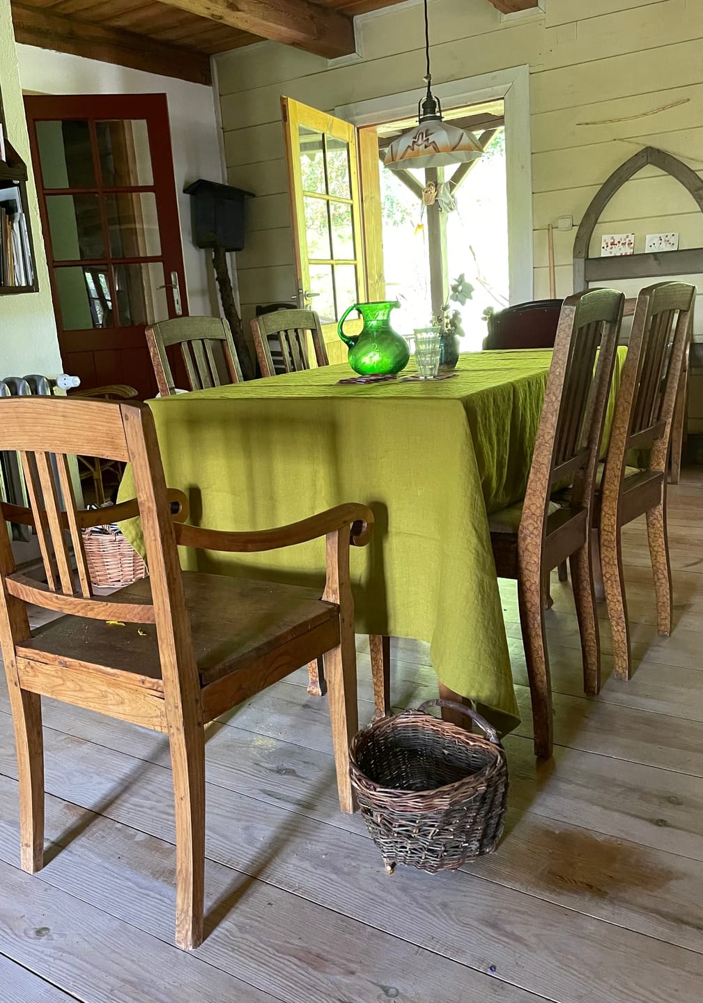Customer photo review of Moss Green Linen Tablecloth