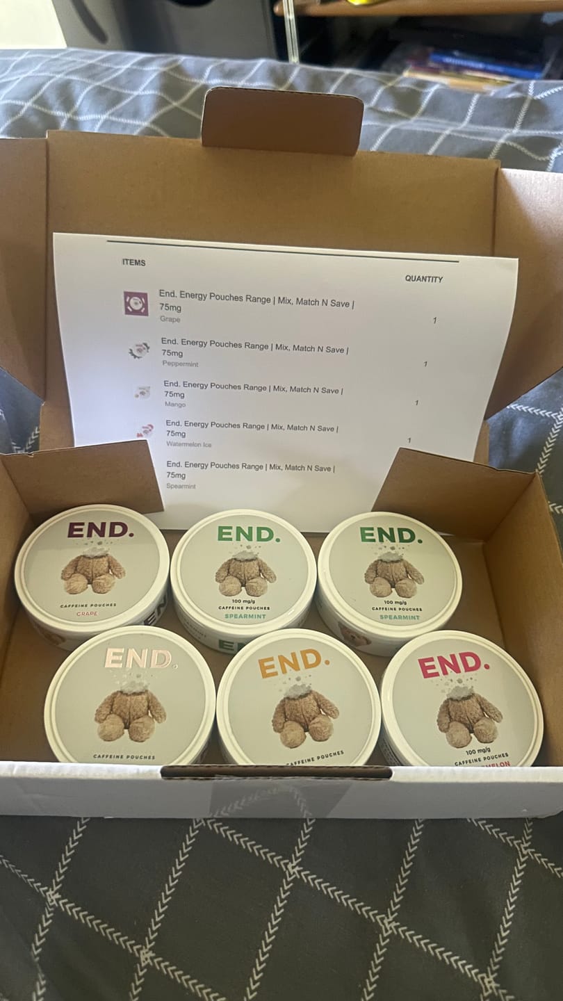 Customer photo review of End. Energy Pouches Range | Mix, Match N Save | 75mg