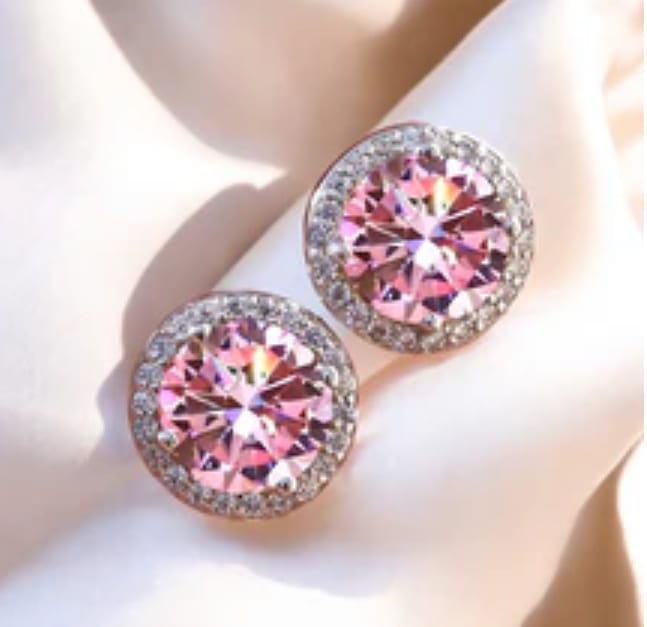 Customer photo review of Elegant Ella Halo Stud Earrings - 2 Carat Moissanite (Pink) - 2 x 1CT Each
