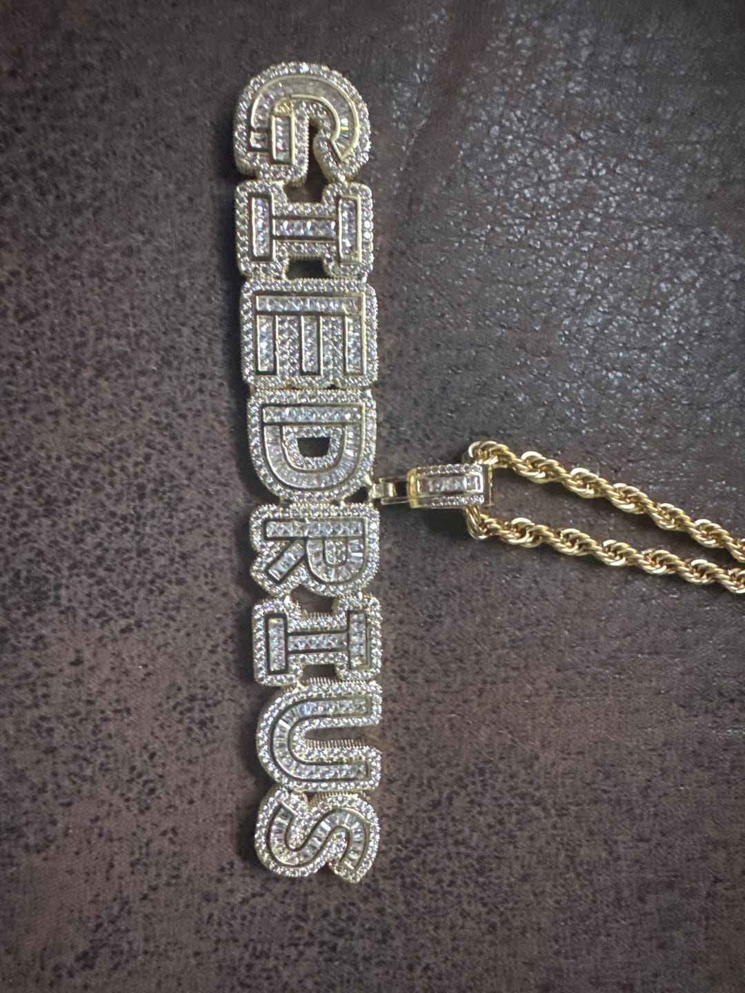 Customer photo review of Custom Baguette Font Pendant