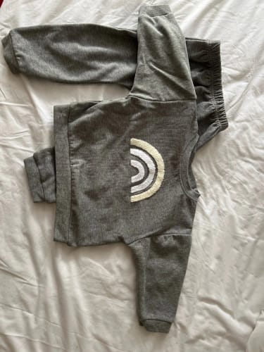Customer photo review of Fuzzy Rainbow Sun Jogger Set