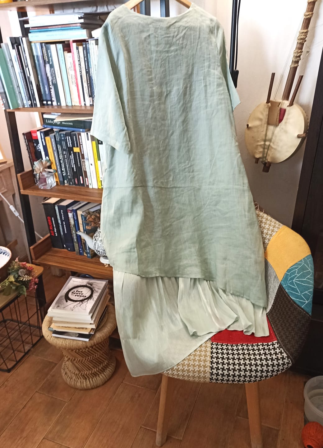 Customer photo review of Plus Size Women Summer Pure Color Spliced O-Neck 100%Ramie Dress