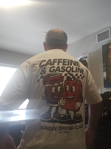 Customer photo review of CAFFEINE & GASOLINE OVERSIZED BOX TEE