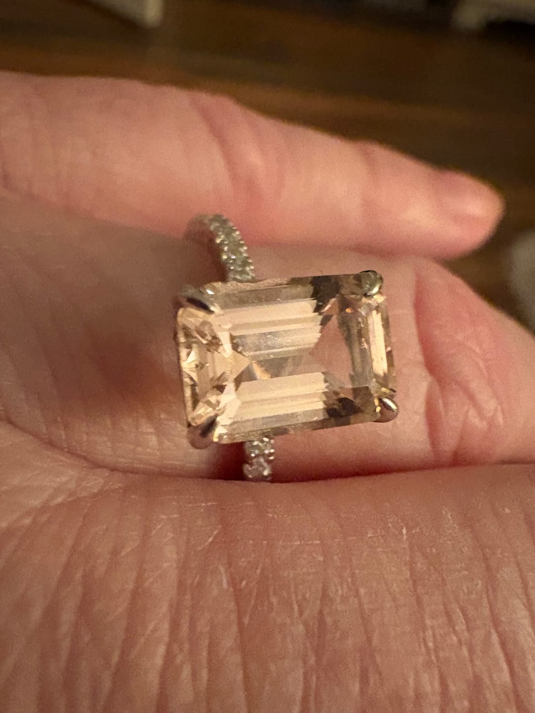 Customer photo review of Louily Elegant Emerald Cut Morganite Pink Women's Engagement Ring In Sterling Silver