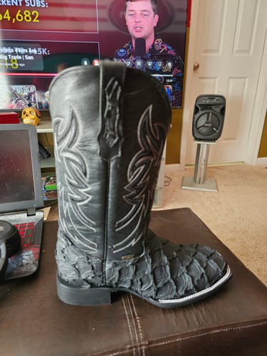 Customer photo review of Matte Black Jumbo Pirarucu Leather Boots - Square Toe