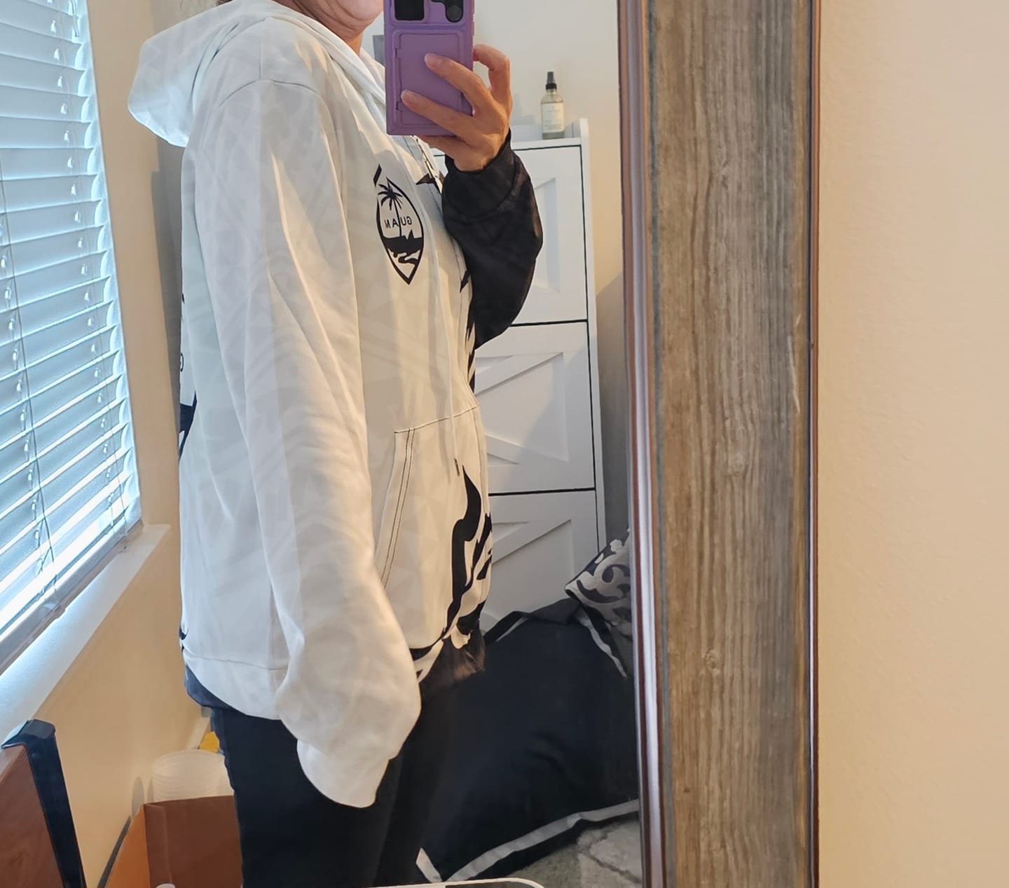 Customer photo review of Guam Zip Up Hoodie Guam Coat of Arms Coconut Tree Black White
