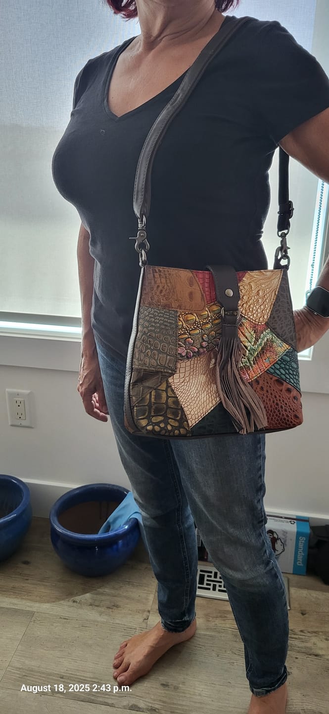 Customer photo review of Vintage Patchwork Embossed Crossbody Tassel Bag