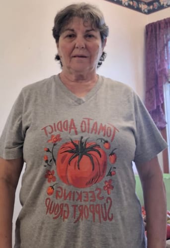 Customer photo review of Tomato Addict Support Group V-Neck