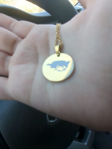 Customer photo review of Soulmate Custom Engraved Photo Circle Necklace