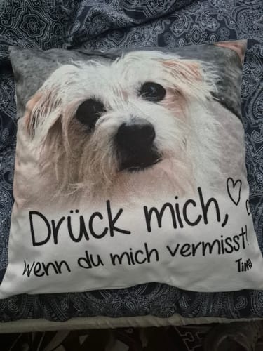 Customer photo review of Drück mich, wenn du mich vermisst - Individuelles Kissen