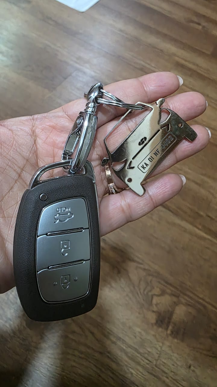 Customer photo review of Personalised Number Plate Car Keychain