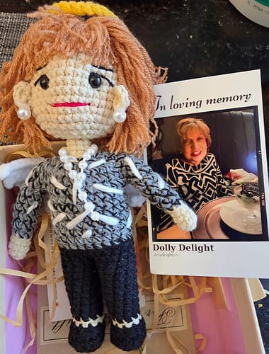 Customer photo review of Dolly® Personalized Crochet Doll with Photo Card