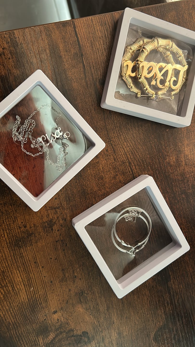 Customer photo review of Name Hoop Earrings