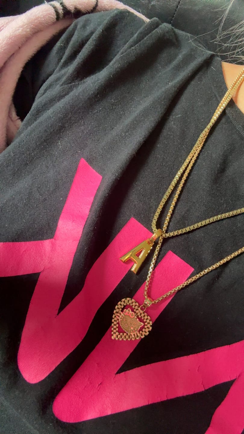 Customer photo review of Varsity Initial Pendant (Gold)