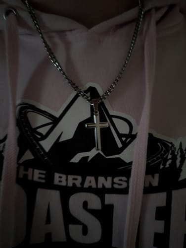 Customer photo review of To My Bonus Son - "My Family Forever" Artisan Cross Cuban Link Chain Gift Set – BS01