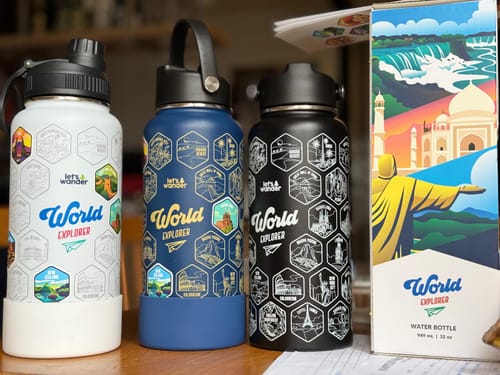 Customer photo review of Let's Wander™ World Explorer Water Bottle + Stickers
