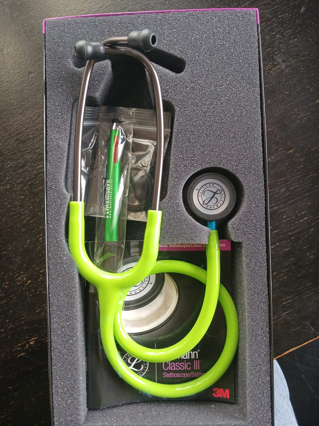 Customer photo review of Littmann Classic III Monitoring Stethoscope: Smoke & Lime Green - Blue Stem 5875