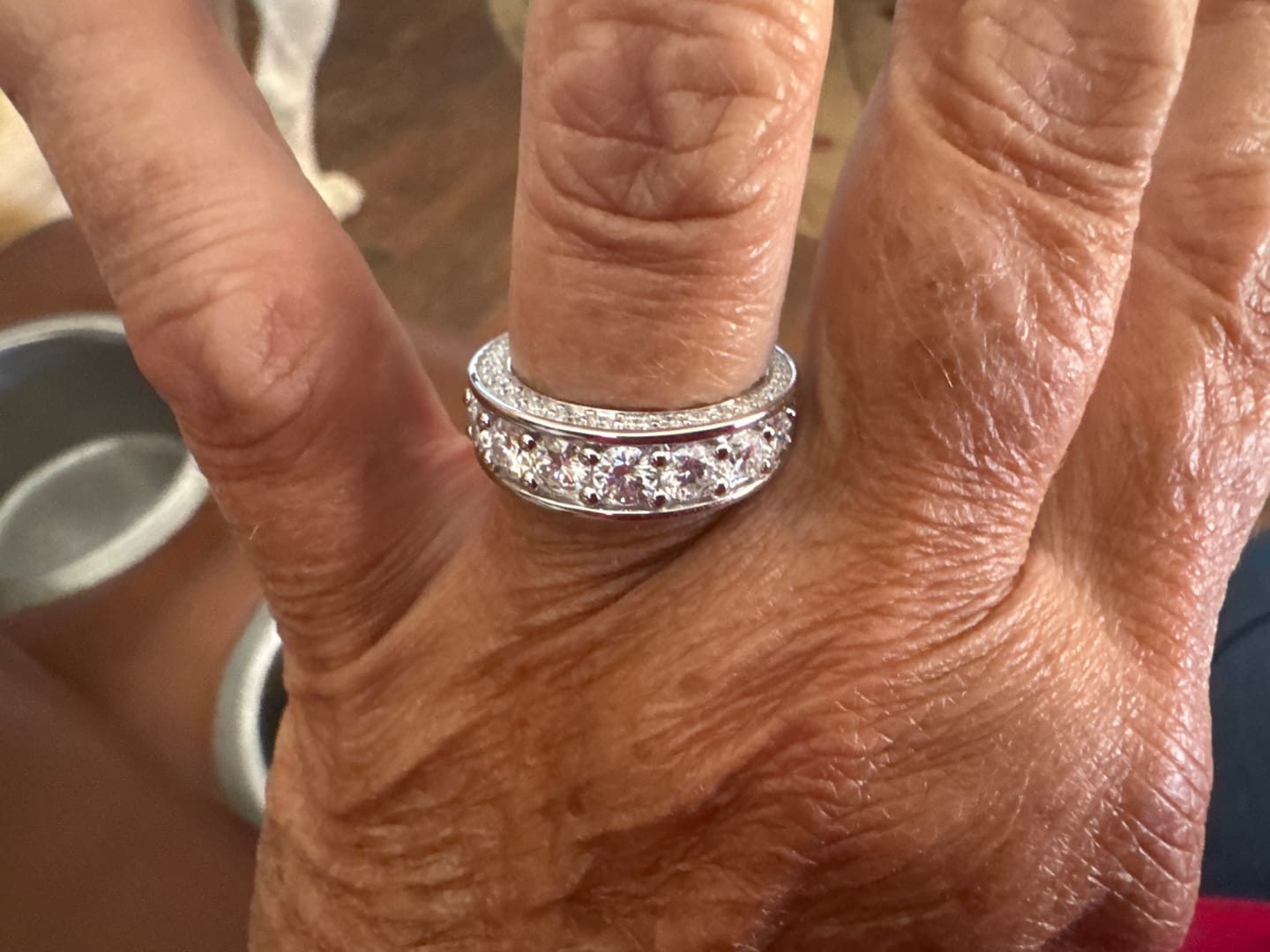 Customer photo review of Triple Channel Set Moissanite Half Eternity Wedding Band