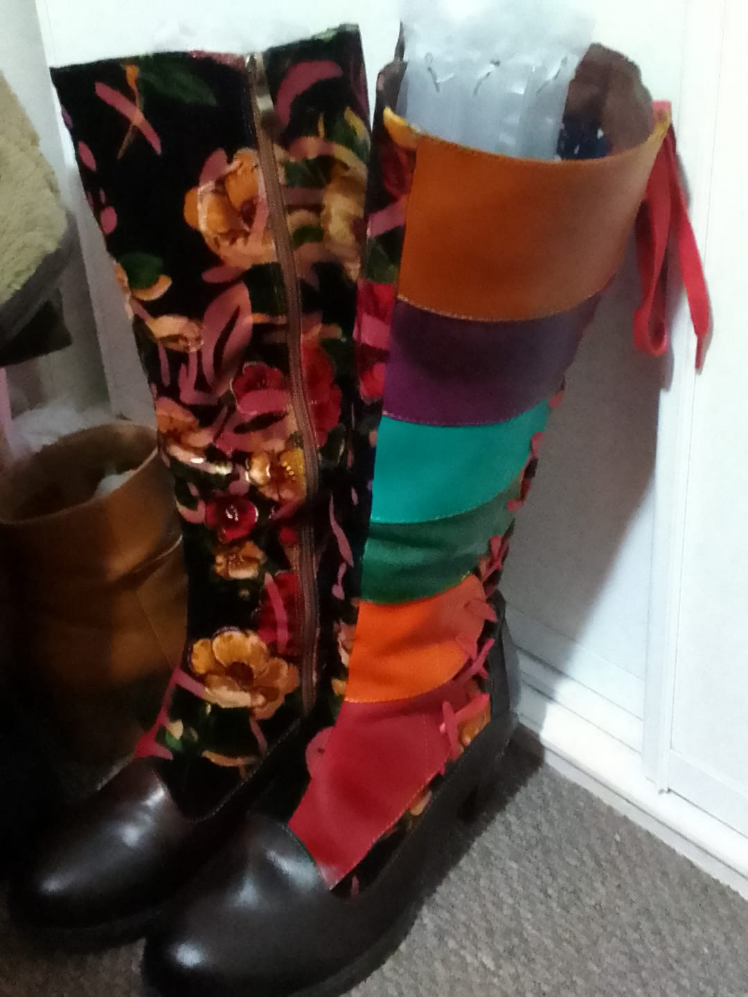 Customer photo review of Leather Handmade Embossed Adjustable Boots