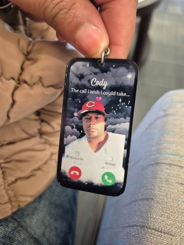 Customer photo review of The Call I Wish I Could Take Memorial Sympathy Gift Remembrance Keepsake Photo Personalized Acrylic Keychain