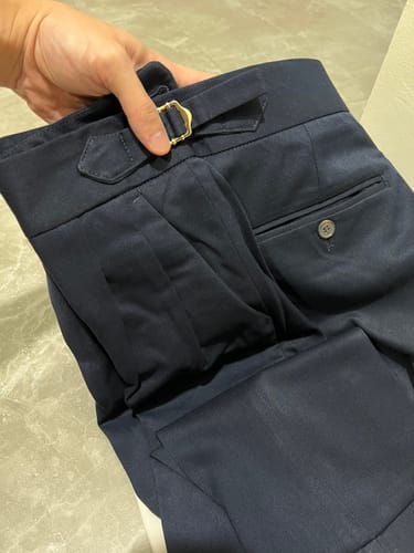 Customer photo review of Trousers With Side Adjusters - Deep Blue Plain Cuffed (Tapered)