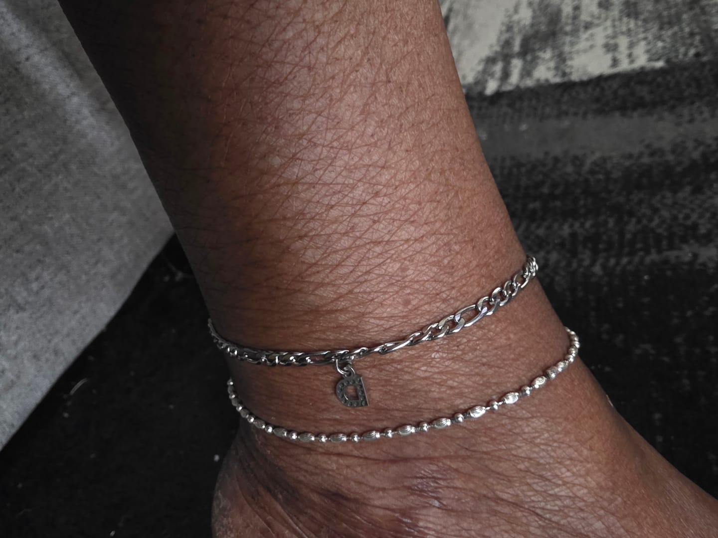 Customer photo review of Iced Letter Anklet w/ Figaro Chain