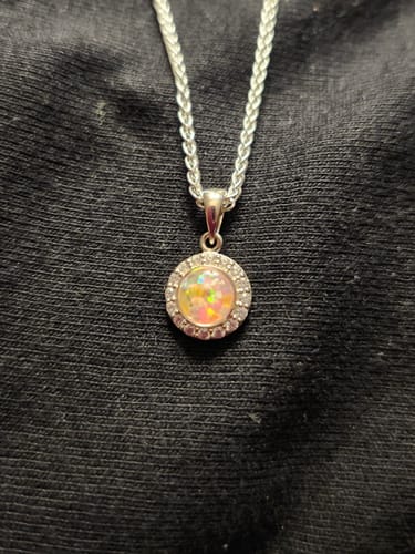 Customer photo review of Dainty Bedazzled Circle Pendant with Cremation Ashes