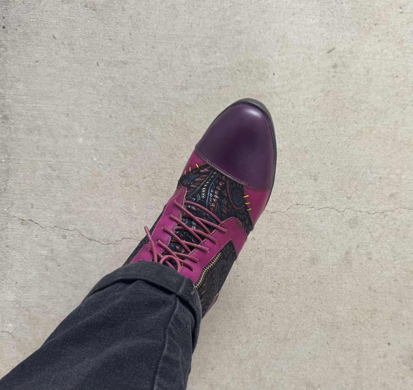 Customer photo review of Retro Handmade Leather Patchwork Ankle Boots