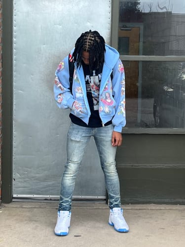 Customer photo review of Righteous Risen King Zip Up Hoodie Blue