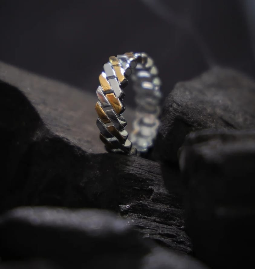 Customer photo review of The Valiant Paved Gold-Plated Men's Silver Ring