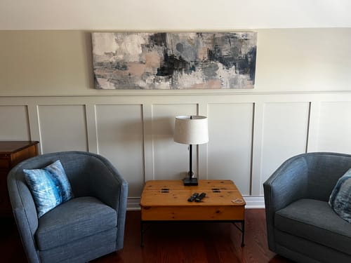 Customer photo review of 'Gray Accents' Framed Canvas (70" x 24")