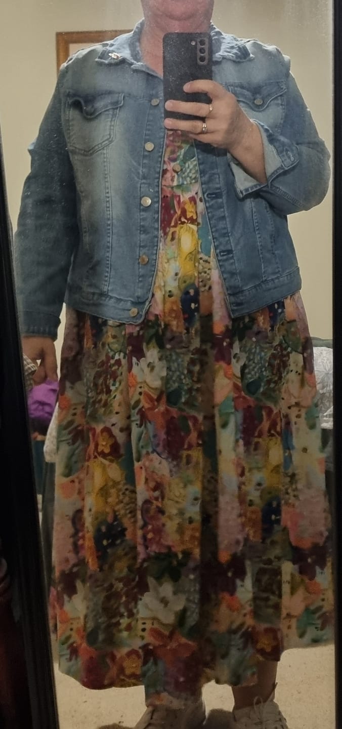Customer photo review of Zandra Dress in Pink Multi