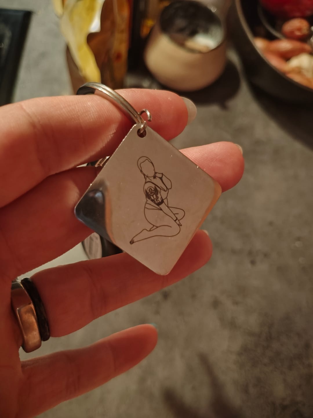 Customer photo review of Spicy Custom Engraved Photo Keychain