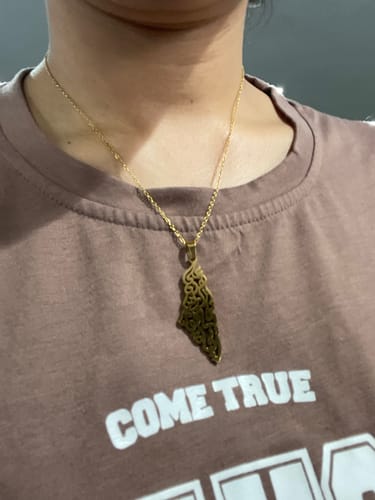 Customer photo review of Palestine Calligraphy Map Necklace