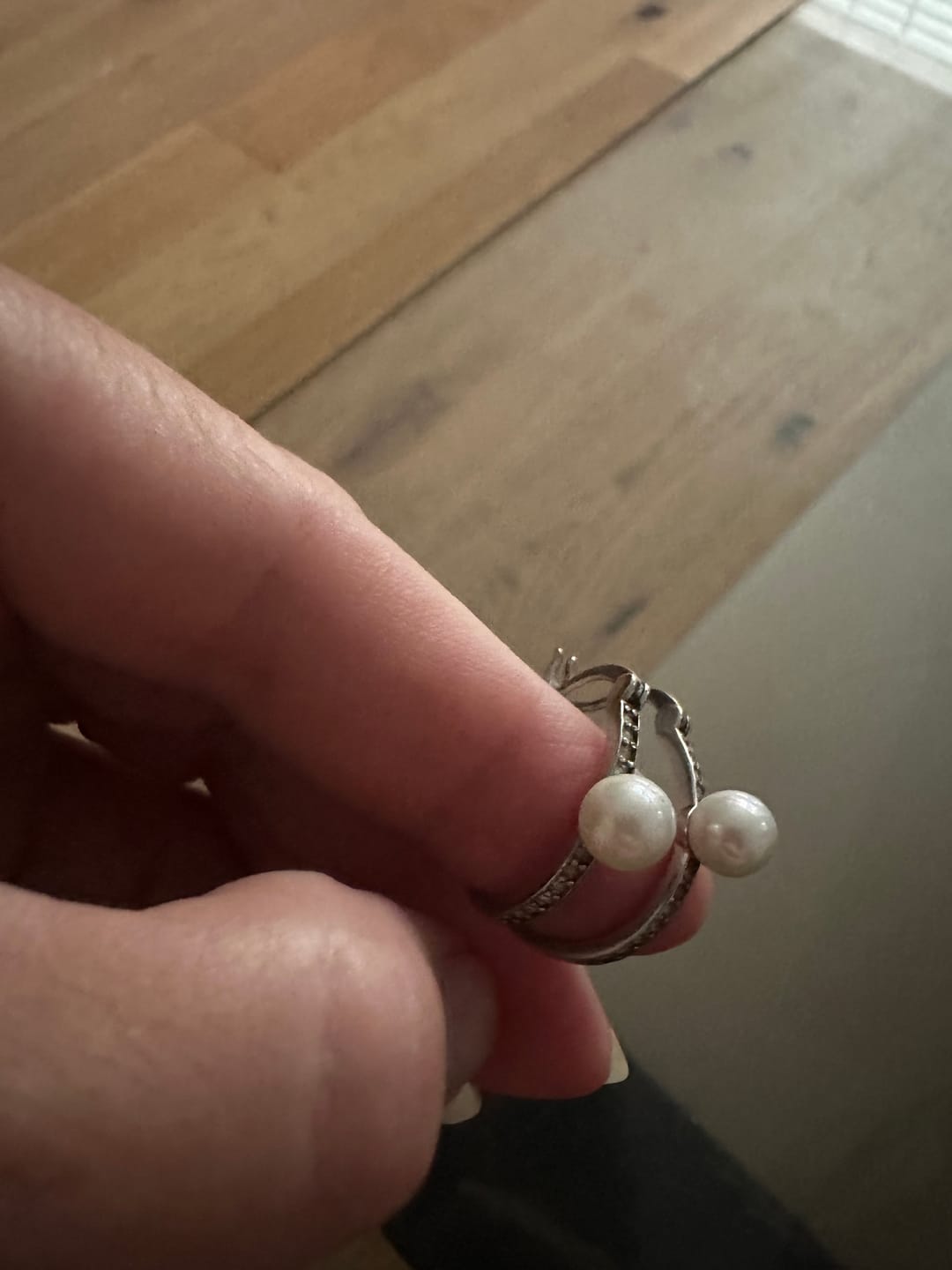 Customer photo review of Nyla 18k White Gold Plated 22mm Pearl Hoop Earrings with Swarovski Crystals
