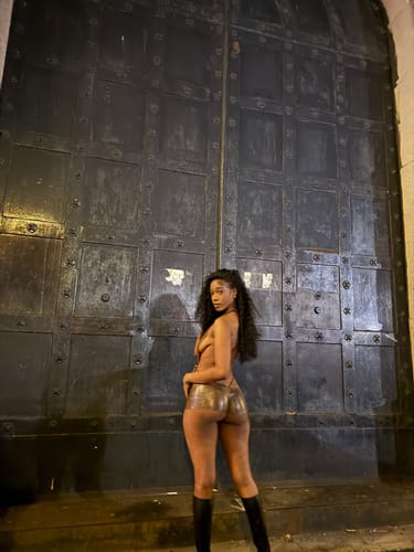 Customer photo review of Leather Romper (Brown)