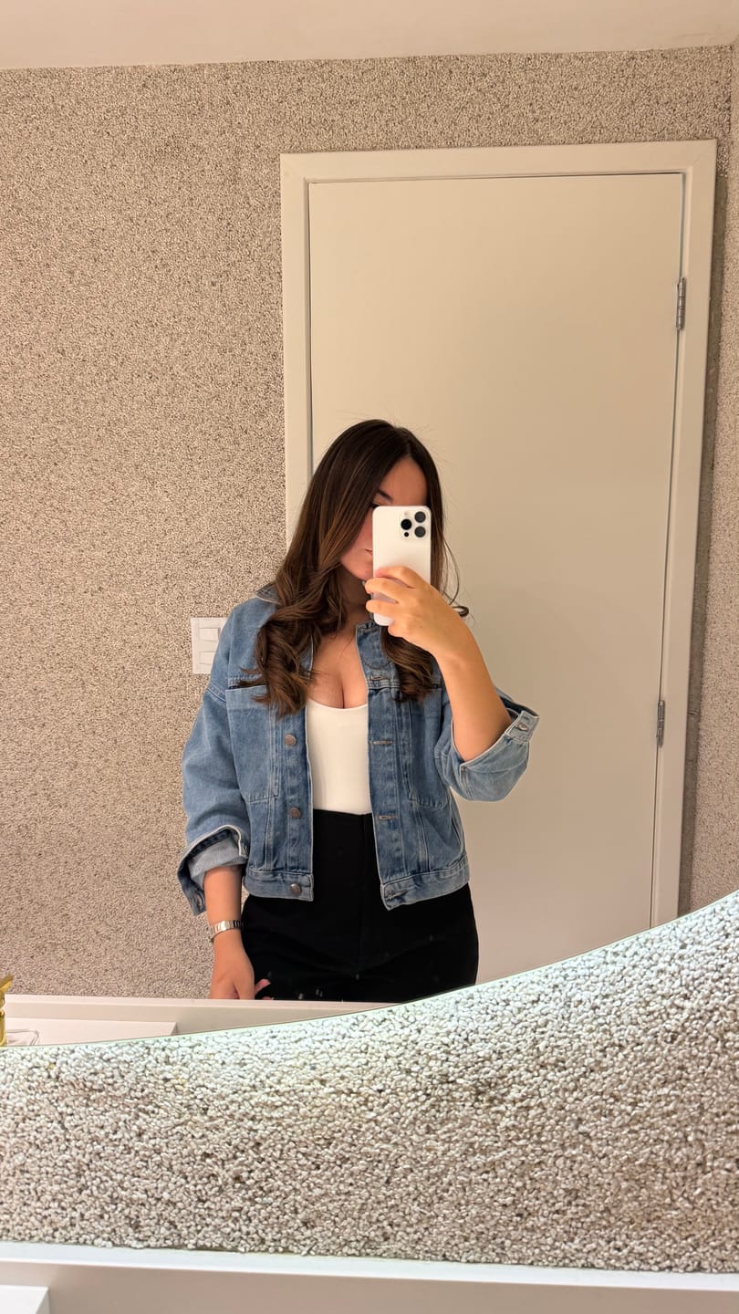 Customer photo review of Jaqueta Jeans Oversized Andiroba Azul Médio