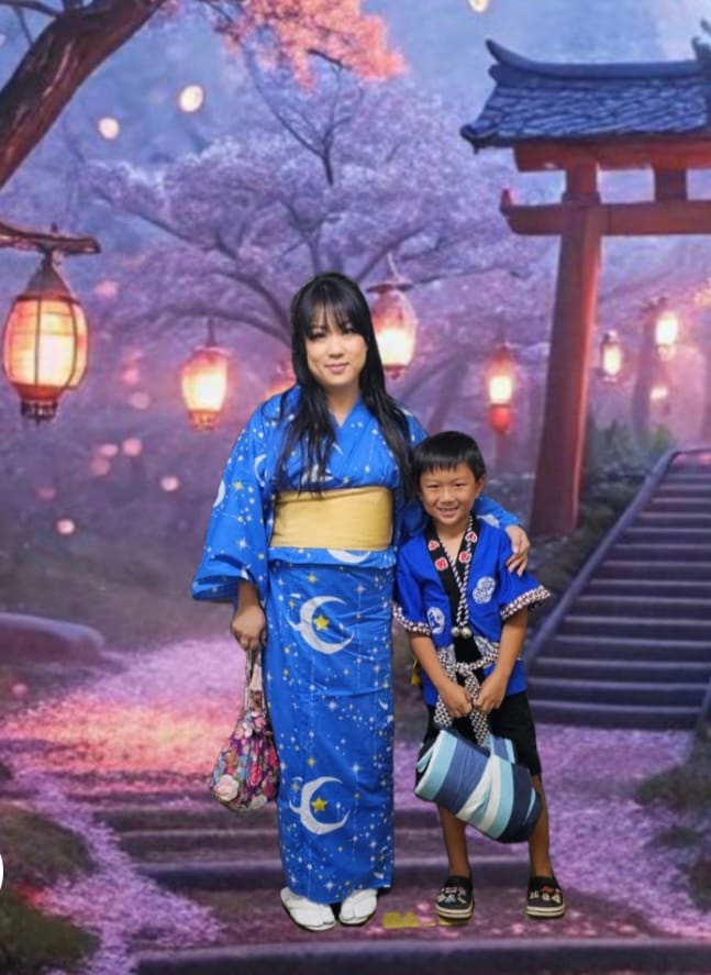 Customer photo review of Yukata Kimono Plus Size - Whimsical Night Sky in Blue (Style #1000)