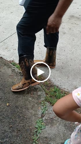 Customer video review of Honey Python Leather Boots — Square Toe