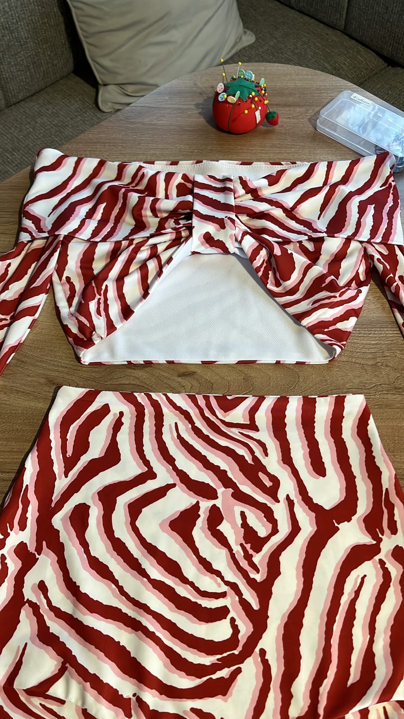 Customer photo review of Red Tiger Pattern Fabric with Bold Red and White Stripes Fabric by Metre