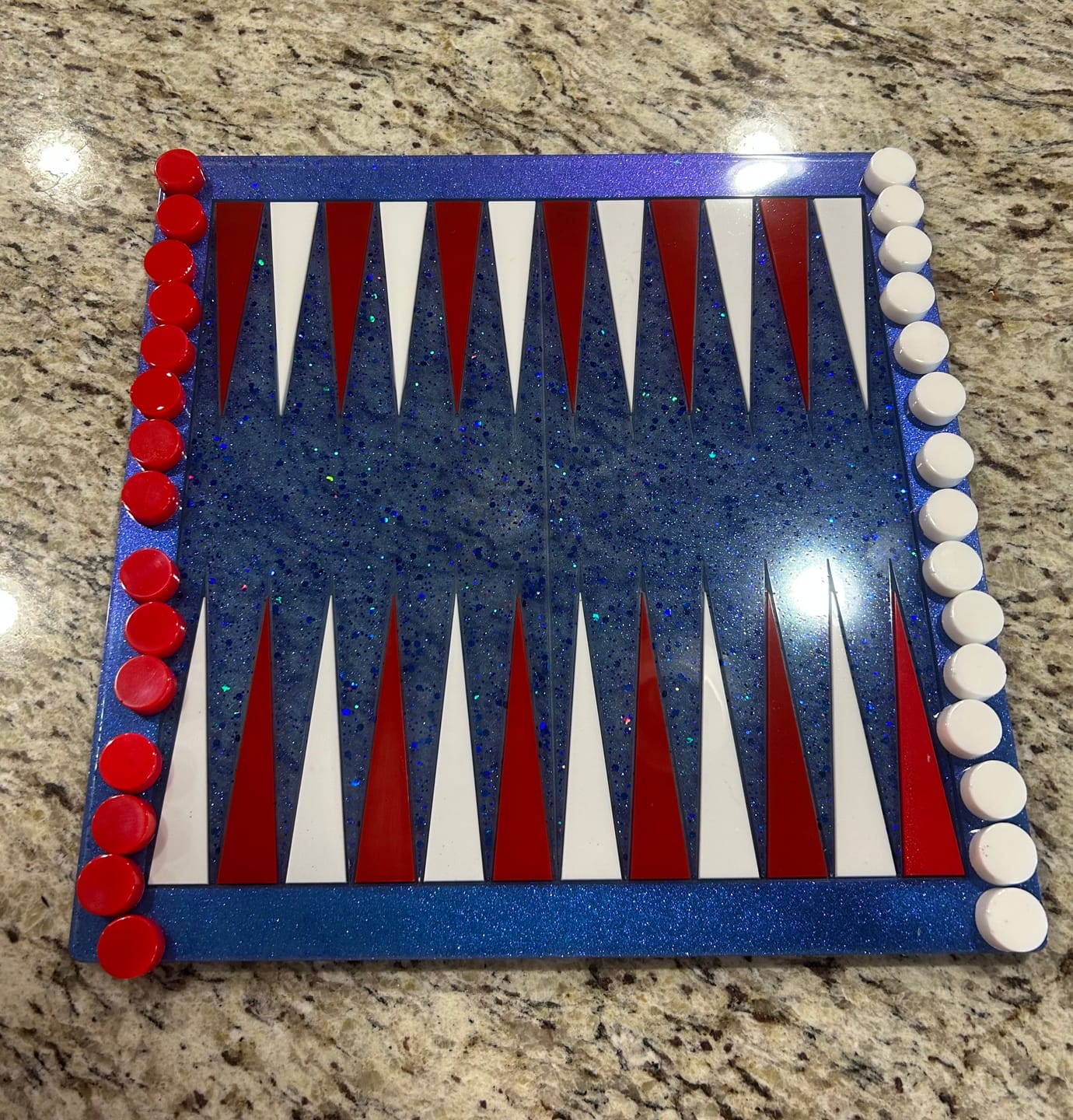 Customer photo review of 14x14x0.5" Medium Backgammon Board With Pieces Silicone Mold