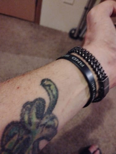 Customer photo review of Knight's Creed BELIEVE Credo Bracelet: Helps Pair Veterans with Service or Shelter Dogs