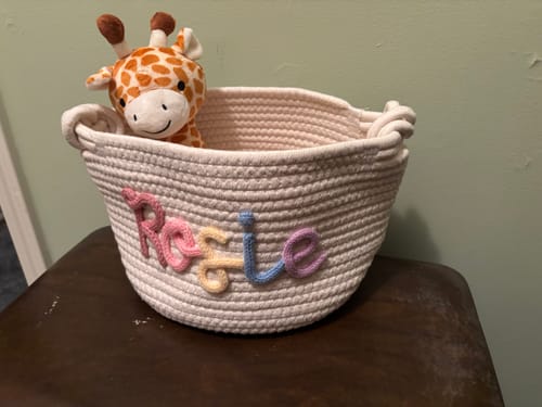 Customer photo review of Baby Knits™  Multicolor Personalized Knitted Basket